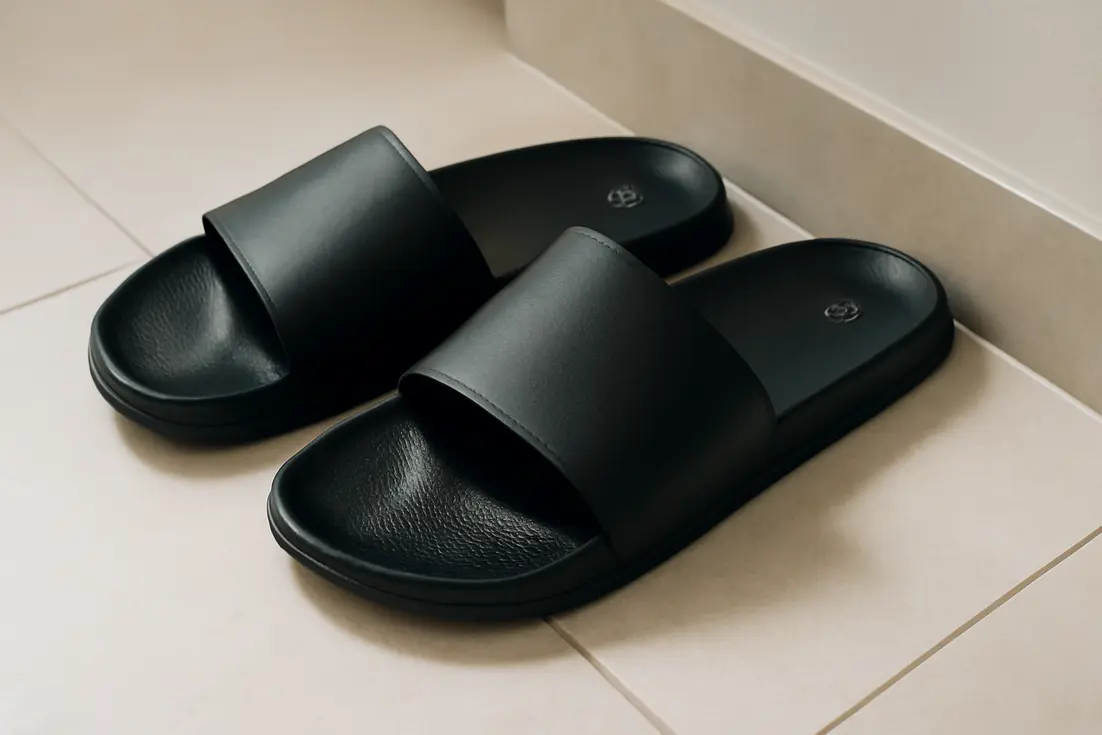 zwarte badslippers maat 49 met profielzool en band