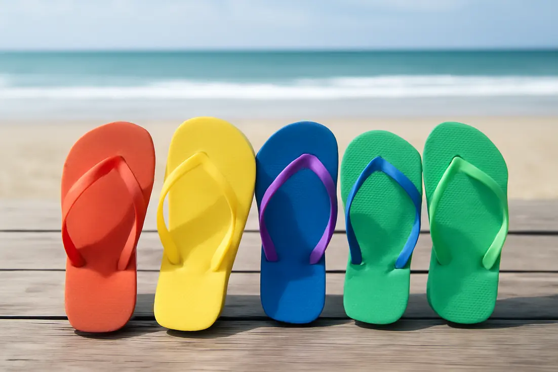 Gekleurde slippers in verschillende felle en pasteltinten