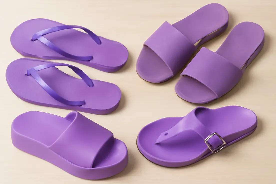 Paarse slippers dames, minimalistische stijl met zachte zool