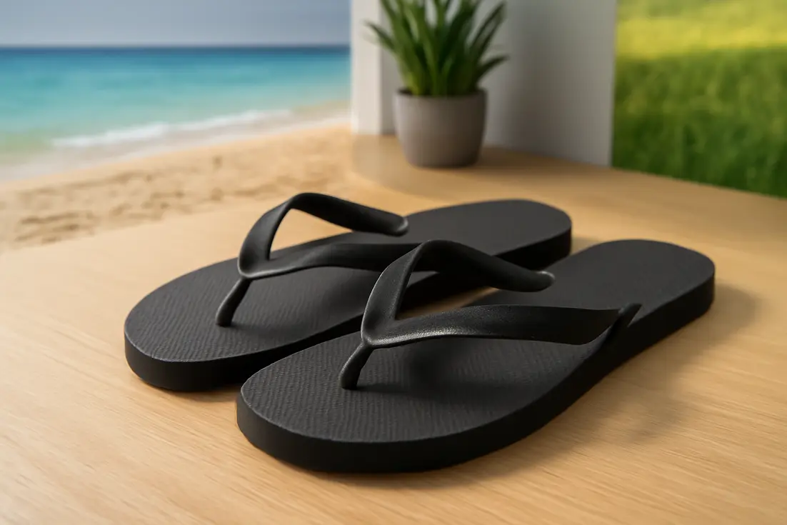 Oranje rubberen slippers op witte achtergrond